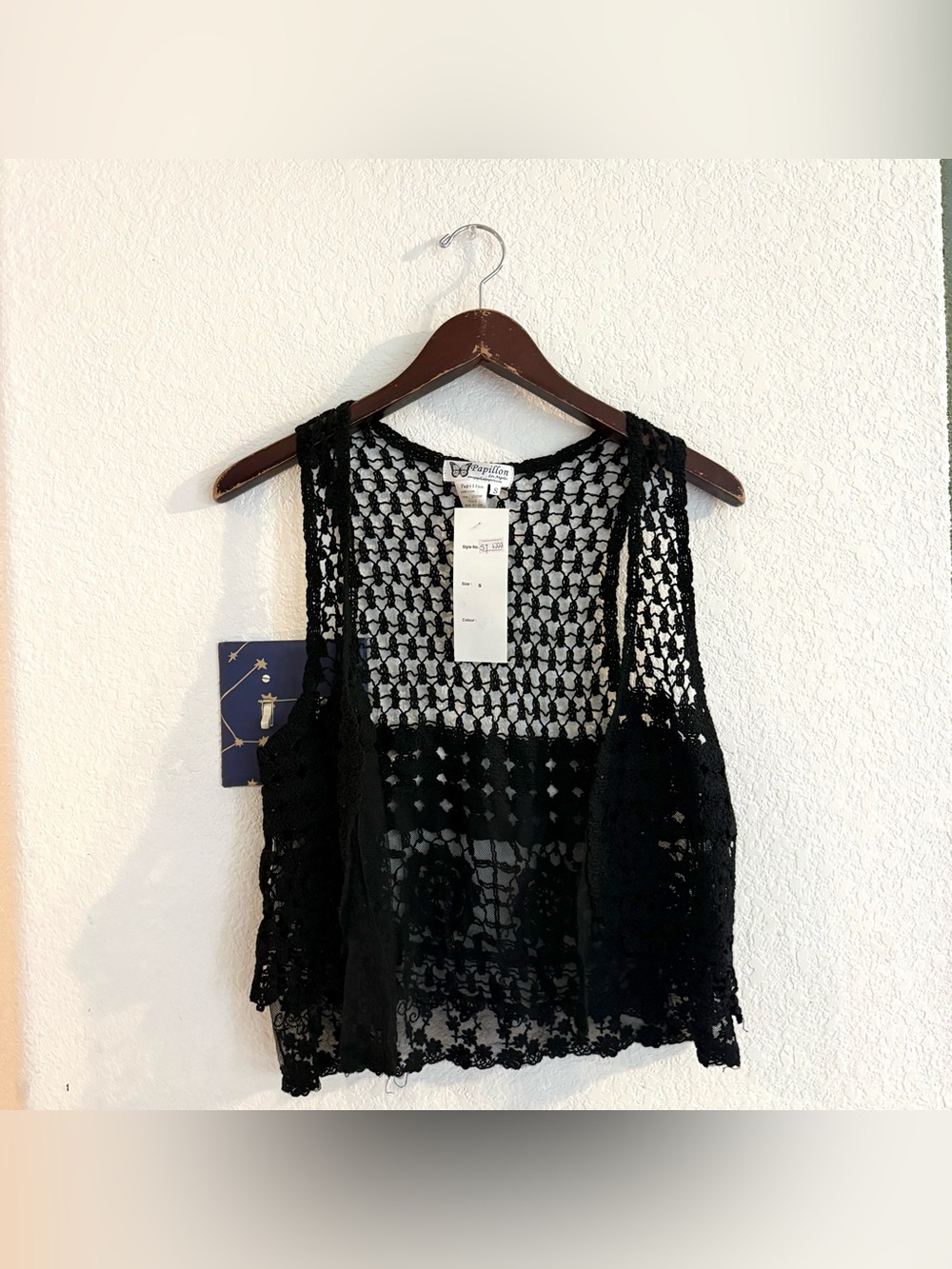 NWT Papillon Womens Crochet Lace Vest 100% Cotton Western Boho Size Small